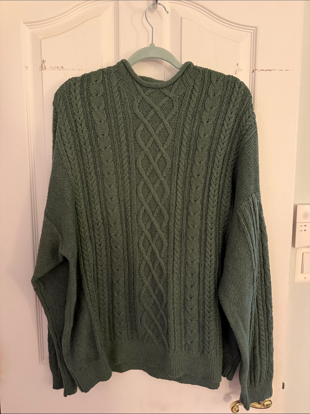 J. Crew Sage Green Cable Knit Crewneck Sweater